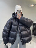 Duck Down Jacket Women Fall Winter 2023 New Long Sleeve Thicken Warm Loose Puff Jackets Chic with Hood Feather