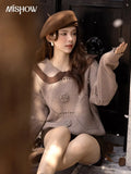 Women's Peter Pan Collar Sweater 2022 Autumn Winter Soft Waxy Flower Sweet Warm Elegant Knitting Pullover Tops