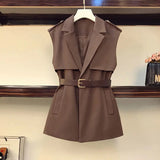 Office Ladies Solid 2 Piece Sets Womens Outfit For Women Notched V Neck Blazer Vest And Pants Sets For Women
