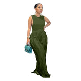Vest Drawstring Fringed Knitted Top Casual Loose Wide-leg Pants Two-piece Suit Summer Green Tracksuit