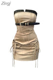 Women's Mini Dress Lace Up Party Club Strapless Dresses Y2K Sexy Elegant Vintage Bodycon Dress for Women Ladies Summer