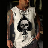 Summer O-Neck Tops Hipster Streetwear New Fashion Poker Skull Printed Men's Tank Tops Casual Loose Sleeveless Vest For