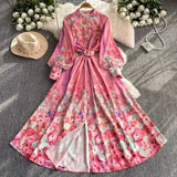 Retro Romantic Print Chiffon Dress Woman 2025 New Temperament Loose Waist Thin Elegant