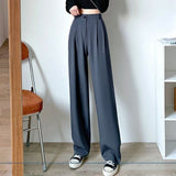 Spring Summer Women's Wide Leg Pants Loose High Waist Casual Trousers Woman Korean Style Solid Office Straight