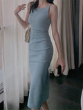 New Women Spaghetti Strap Sexy Bodycon Midi Dress Summer Backless Elegant Sleeveless Party