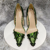 Serpentine pattern mixed colors pointed toe 12cm super high heels plus size 45 party work women pumps MD050