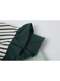 Women's Shirt Chic Vintage Blouses Casual Polo-Neck Long Sleeve Loose Female Striped Patchwork Blouses Fake Two