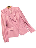 Spring Stylish Short Pink Soft Pu Leather Blazer Long Sleeve Slim Fit Luxury Jackets for Women 2023 Elegant Fashion