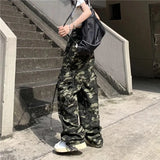 Streetwear Camouflage Cargo Pants Women High Waist Denim Wide Leg Pants Harajuku Hip Hop Armygreen Loose Straight