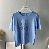 2021 Summer Abstract Character T-shirts Women Cotton Tops Tee Short Sleeve Printing