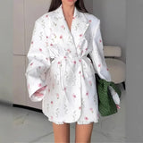 Women's Clothing 2025 Autumn And Winter Printing Loose Suit Tie With Waist Small Suit