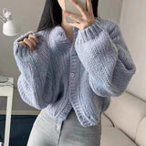 Solid Knitted Cardigan Women Sweet Cropped Sweaters Jackets Korean Short Knitwear Coat Casual All Match Jumpers