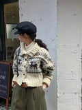 Buttoned Retro Printed Cardigan- Outfit