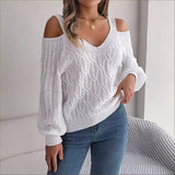 Shooting 2025 Autumn And Winter Casual Pure Color Plain Flower Shoulder Lantern Sleeve Sweater Women's