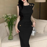 New Sleeveless Nails Clad High-Waist Temperament Famous Half-Dress Knitted Set Two