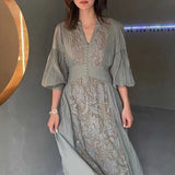 2022 Summer Vintage Women Long Dress Puff Sleeve Embroidery White Lace Vocation Maxi Beach