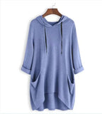 Zingj Spring New EBAY Women's Hooded Solid Color Loose T-Shirt Irregular Pocket Top-Outfit