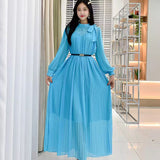 2025 New Sweet Bow Heavy Industry Waist Display Thin Folding Solid Color Chiffon Long Sleeve