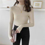 Sweater Women's Fashion Autumn Slim-fit Turtleneck Sweater Soft Solid Slim Pullovers Female All-match Knitted