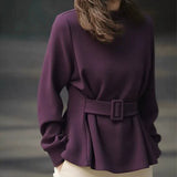 Two Spliced Polo Collar Shirt Women's Spring Design Sense Of Small Chic Repair Shirt Short Long-Sleeved