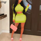 Casual Women Skirt Two Piece Set Striped Shirt + Mini Dress Slim Bodycon Streetwear Tracksuit Clothes For Women