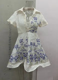 Zingj Summer New Women's Round Collar Small Clear Fresh Air Print Sweet Short Dress-Outfit