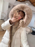 High-Grade Women's Fox Fur Collar Down Jacket Winter Coat Cold 90% White Duck Down Outerwear Long Hooded Parker