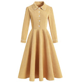Line Swing Solid Tunic Women's Dress Retro Vintage 50S Robe Femme Long Sleeve Spring French Pin Up Rockabilly Midi