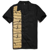 Rockabilly Shirt Men Retro Vintage Western Cowboy Short Sleeve Hawaiian Punk Rave Uniforms Rolling Rock Tops