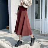 Thick Large Swing Knitted Long Skirt Women'S 2021 Korean Elegant Solid Color Pleated Skirt High Waist A-Line Midi