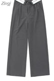 Baggy Grey Suit Pants Vintage Patchwork Low Rise Straight Casual Pants Korean Fashion Women Capris Jogging