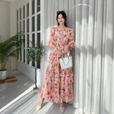 Early Autumn Collared Flakes And Snowflake Cake Skirt Seven-Sleeved Luxury