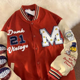 Retro Letter Embroidery Jackets Coats Women's Street Hip Hop Heavy Industry Baseball Uniform Couple Trend Loose