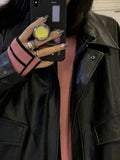Spring Autumn Cool Retro Casual Oversized Black Waterproof Soft Faux Leather Jackets for Women Zipper Elastic Waist