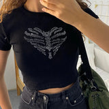 Zingj Summer Sternum Love Hot Drill Women's Jacket Street Trend Slim Crop T-Shirt