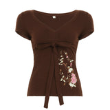 Print Niche Design Waist Tie With Short T-Shirt Hottie Simple Casual