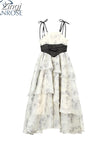 Women's Dress Vintage Korean Style Harajuku Kawaii Spaghetti Strap Floral Print One Piece Midi Dress Frocks 2023 Summer