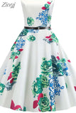 Women Summer Floral Beach Sleeveless Party Midi with Belt Elegant Vintage A Line