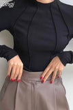 Women Ruched Long Sleeve T-Shirts Spring Autumn Turtleneck Slim Fit Casual Pullovers Female Streetwear Base Tees