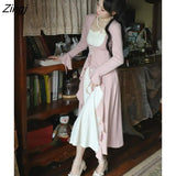 Autumn Sweet Vintage Knitting Dress Women Ruffles Designer Korean Party Midi Dress Female Flare Sleeve Kawaii Elegant
