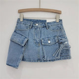 Irregular Pocket Cargo Denim Skirt Women Clothing Summer 2023 Sexy A-line Hip Skirts Female Bottoms