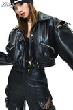 Spring Short Black Blue Faux Leather Jackets for Women Long Sleeve Zipper Runway Fashion Designer Luxury Clothes