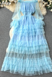 Autumn Women Ruffle Mesh Party Long Dress Sexy Slash Neck Off Shoulder See Through Maxi Robe Female New