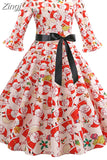 Vintage Christmas Women Petal Sleeve Elegant Party Clothes Ladies Casual Winter Midi