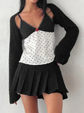 Women Vintage Retro Camisole Sleeveless Tops V-neck Backless Lace Patchwork Dots Print Summer Vest for Party