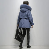 Large Natural Fox Fur Hooded Winter Jacket Women 90% White Duck Down Thick Parkas Warm Sash Tie Up Snow