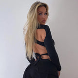 Sexy Women's Cross-Cuff Design Feels Bare Back Strap Solid Color High-Neck Long
