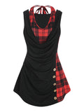 Lace Up Plaid Front Zipper Tank Top Lacing Flared Camis Button Tops 2022