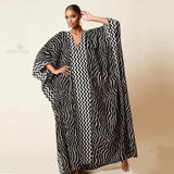 Retro Striped Batwing Sleeve Plus Size Loose Maxi Dress For Women Summer Beach Wear Kaftan Shirt Robe De Plage