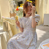 Dress Woman Short Sleeve Summer Dress Korean Soft Floral Dresses with Bubble Sleeve Elegant Party Dress Robe Femme